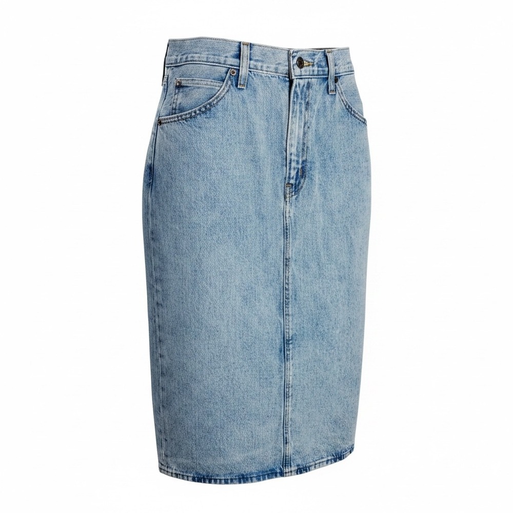 Levi's Denim Skirt Womens 30 Light Blue HR Back Slit Skirt High Rise Midi Casual